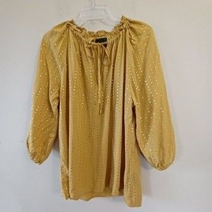 Harve Bernard XL Flowy Peasant Blouse Balloon 3/4 Sleeve Yellow Gold Casual